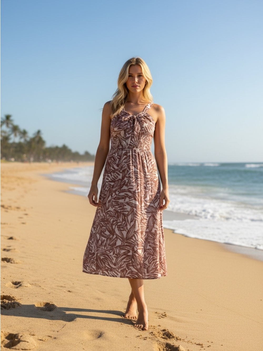 Reitmans Sleeveless Tropical Midi Dress in Brown Size XXL